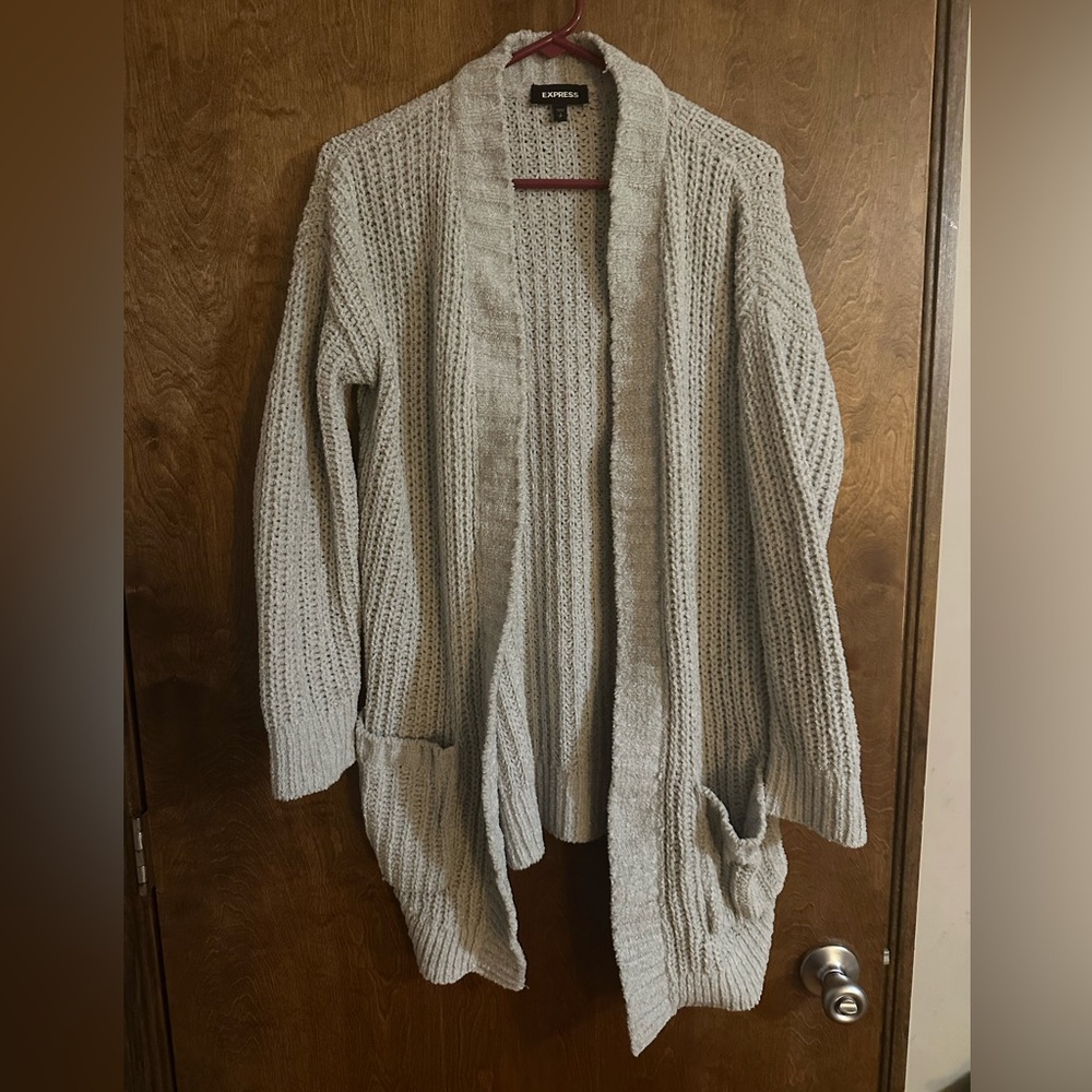 Express Gray Chunky Knit Cardigan Sweater